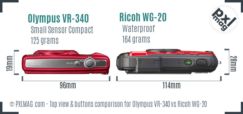 Olympus VR-340 vs Ricoh WG-20 top view buttons comparison