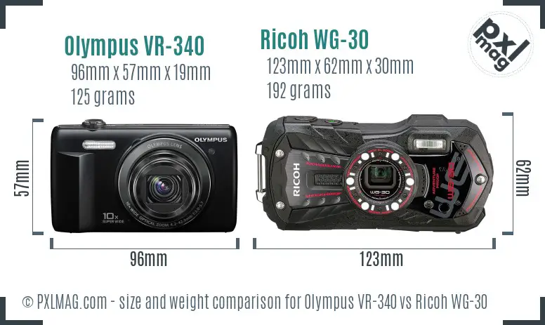 Olympus VR-340 vs Ricoh WG-30 size comparison
