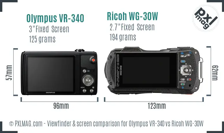 Olympus VR-340 vs Ricoh WG-30W Screen and Viewfinder comparison