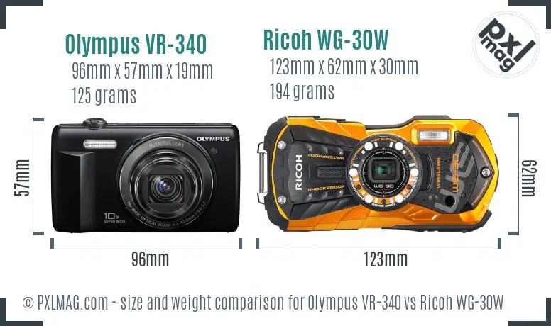 Olympus VR-340 vs Ricoh WG-30W size comparison