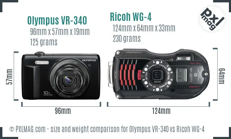 Olympus VR-340 vs Ricoh WG-4 size comparison Olympus VR-340 vs Ricoh WG-4 size comparison