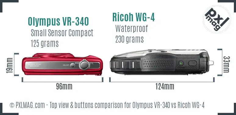 Olympus VR-340 vs Ricoh WG-4 top view buttons comparison Olympus VR-340 vs Ricoh WG-4 top view buttons comparison