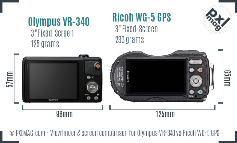 Olympus VR-340 vs Ricoh WG-5 GPS Screen and Viewfinder comparison