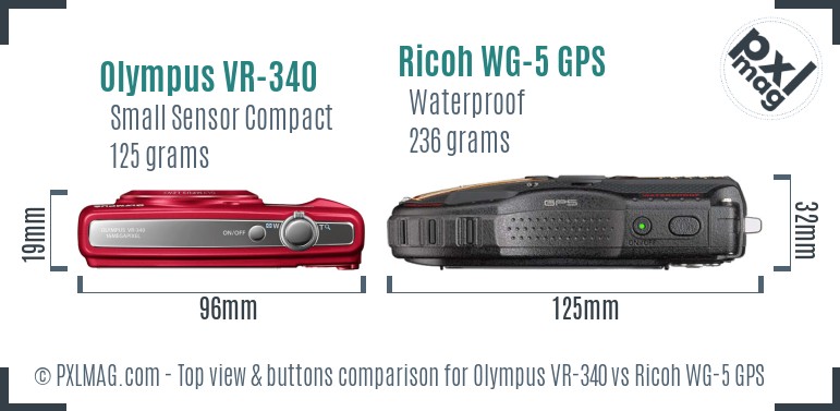 Olympus VR-340 vs Ricoh WG-5 GPS top view buttons comparison