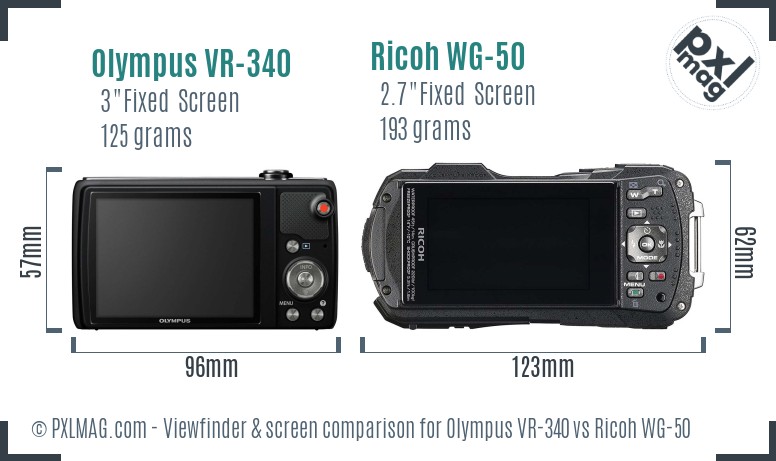 Olympus VR-340 vs Ricoh WG-50 Screen and Viewfinder comparison