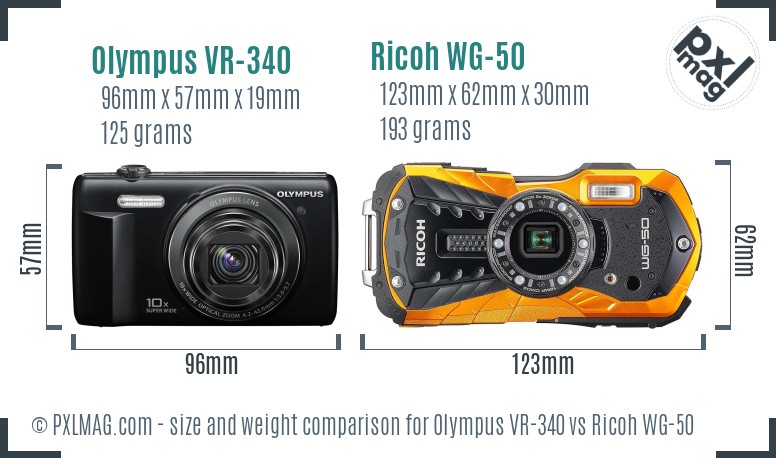 Olympus VR-340 vs Ricoh WG-50 size comparison Olympus VR-340 vs Ricoh WG-50 size comparison