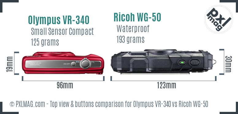 Olympus VR-340 vs Ricoh WG-50 top view buttons comparison