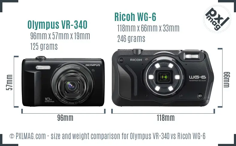 Olympus VR-340 vs Ricoh WG-6 size comparison Olympus VR-340 vs Ricoh WG-6 size comparison