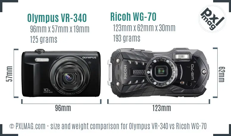 Olympus VR-340 vs Ricoh WG-70 size comparison Olympus VR-340 vs Ricoh WG-70 size comparison