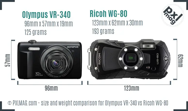 Olympus VR-340 vs Ricoh WG-80 size comparison