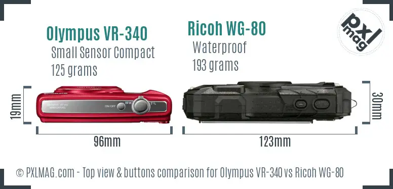 Olympus VR-340 vs Ricoh WG-80 top view buttons comparison