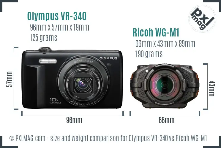 Olympus VR-340 vs Ricoh WG-M1 size comparison