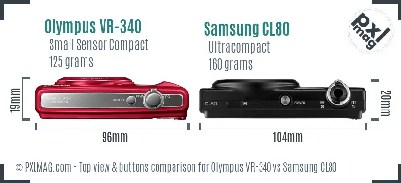 Olympus VR-340 vs Samsung CL80 top view buttons comparison Olympus VR-340 vs Samsung CL80 top view buttons comparison