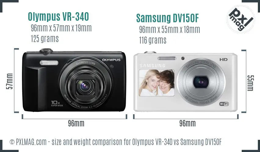 Olympus VR-340 vs Samsung DV150F size comparison