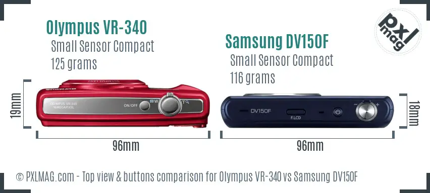 Olympus VR-340 vs Samsung DV150F top view buttons comparison