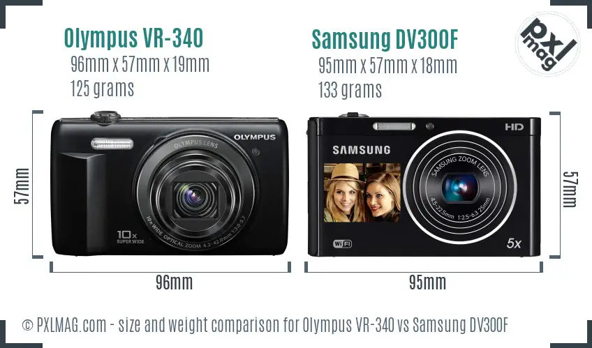Olympus VR-340 vs Samsung DV300F size comparison