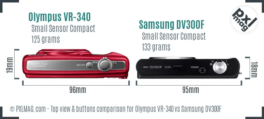 Olympus VR-340 vs Samsung DV300F top view buttons comparison