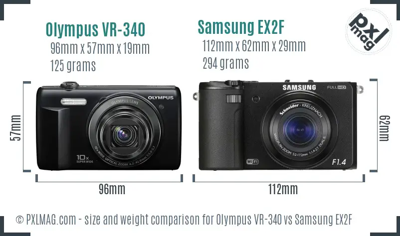 Olympus VR-340 vs Samsung EX2F size comparison
