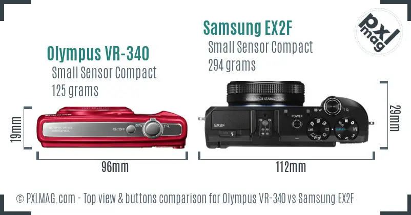 Olympus VR-340 vs Samsung EX2F top view buttons comparison