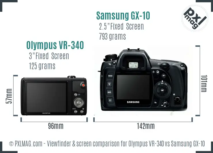 Olympus VR-340 vs Samsung GX-10 Screen and Viewfinder comparison