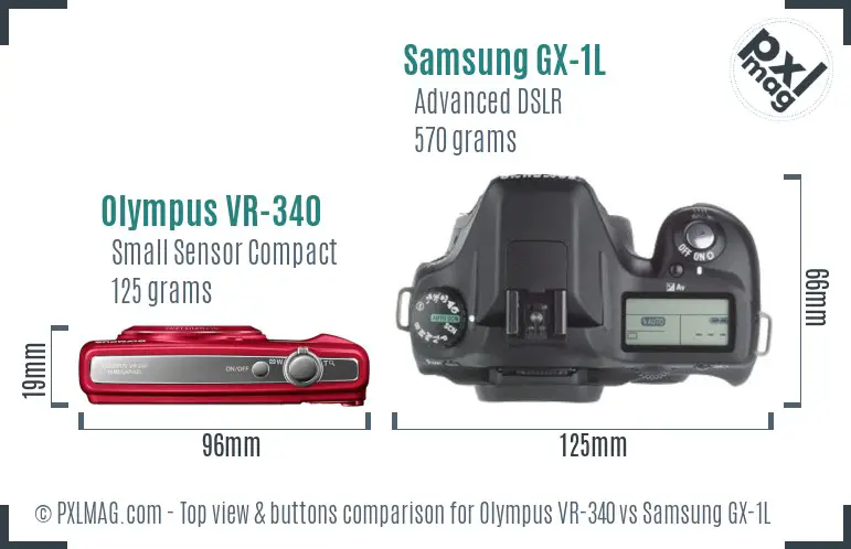 Olympus VR-340 vs Samsung GX-1L top view buttons comparison