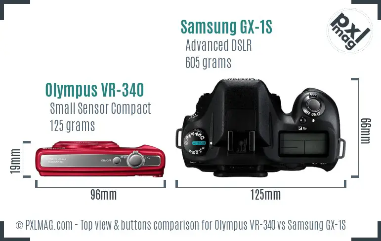 Olympus VR-340 vs Samsung GX-1S top view buttons comparison