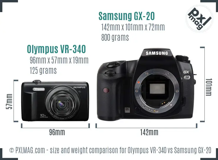 Olympus VR-340 vs Samsung GX-20 size comparison