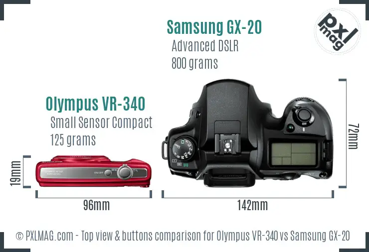 Olympus VR-340 vs Samsung GX-20 top view buttons comparison