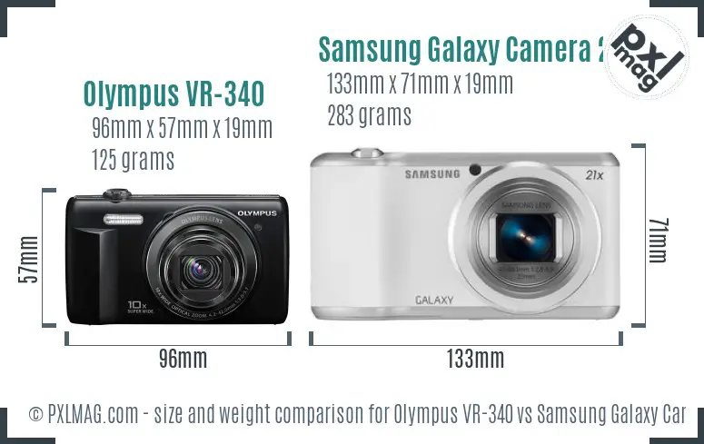 Olympus VR-340 vs Samsung Galaxy Camera 2 size comparison