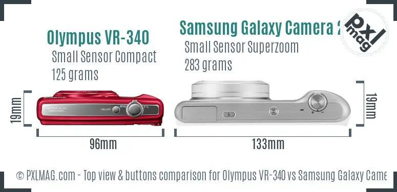Olympus VR-340 vs Samsung Galaxy Camera 2 top view buttons comparison
