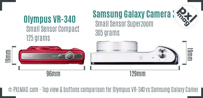 Olympus VR-340 vs Samsung Galaxy Camera 3G top view buttons comparison Olympus VR-340 vs Samsung Galaxy Camera 3G top view buttons comparison