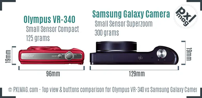 Olympus VR-340 vs Samsung Galaxy Camera top view buttons comparison Olympus VR-340 vs Samsung Galaxy Camera top view buttons comparison