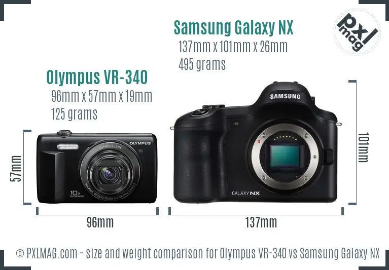 Olympus VR-340 vs Samsung Galaxy NX size comparison Olympus VR-340 vs Samsung Galaxy NX size comparison