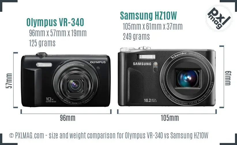 Olympus VR-340 vs Samsung HZ10W size comparison Olympus VR-340 vs Samsung HZ10W size comparison