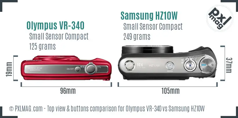 Olympus VR-340 vs Samsung HZ10W top view buttons comparison Olympus VR-340 vs Samsung HZ10W top view buttons comparison