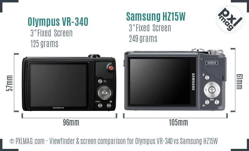 Olympus VR-340 vs Samsung HZ15W Screen and Viewfinder comparison
