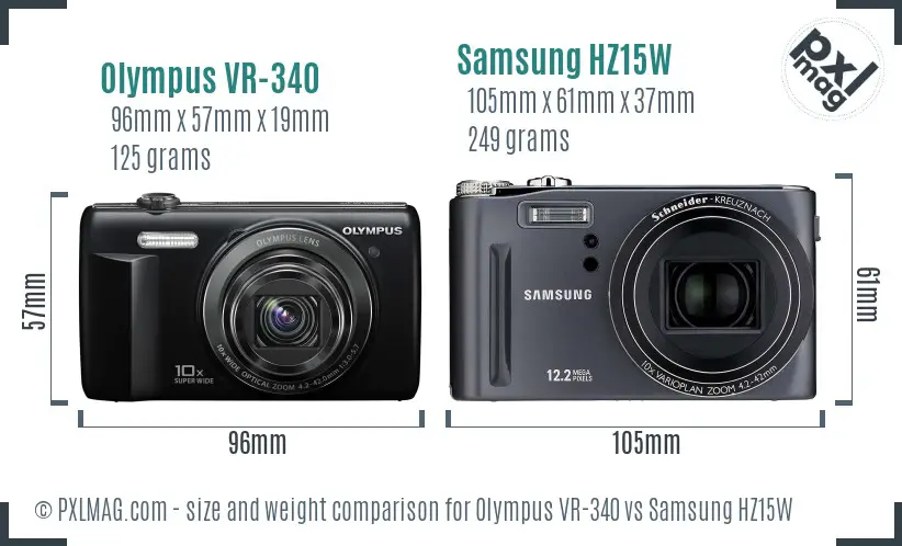 Olympus VR-340 vs Samsung HZ15W size comparison