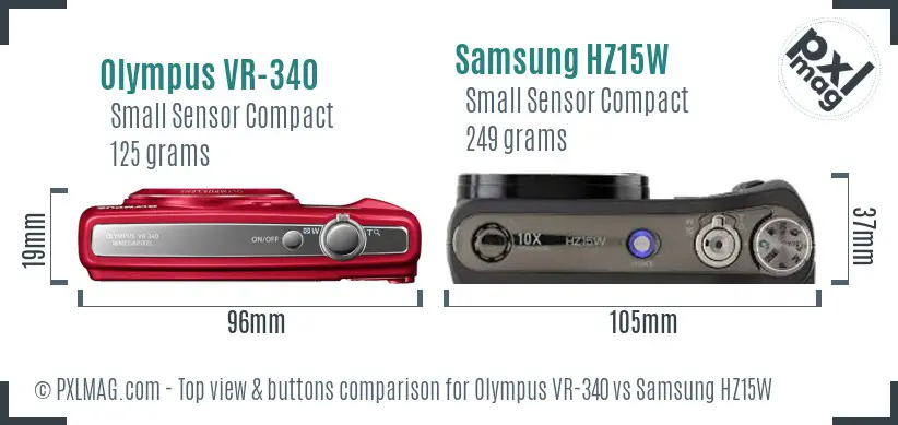 Olympus VR-340 vs Samsung HZ15W top view buttons comparison