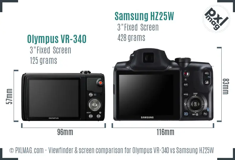 Olympus VR-340 vs Samsung HZ25W Screen and Viewfinder comparison