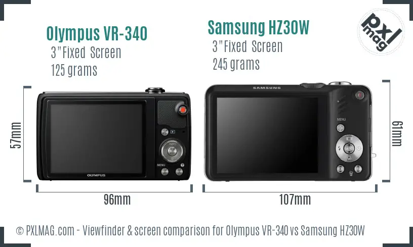 Olympus VR-340 vs Samsung HZ30W Screen and Viewfinder comparison