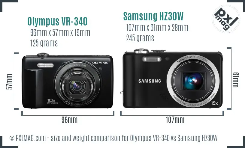 Olympus VR-340 vs Samsung HZ30W size comparison