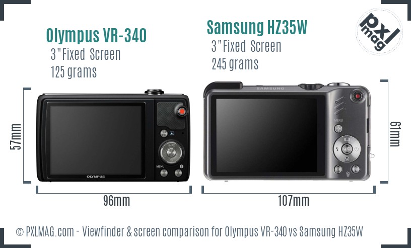 Olympus VR-340 vs Samsung HZ35W Screen and Viewfinder comparison