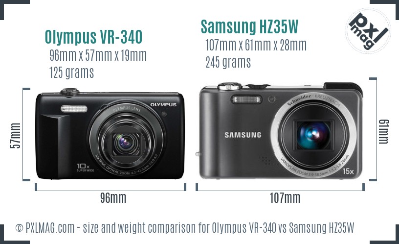 Olympus VR-340 vs Samsung HZ35W size comparison