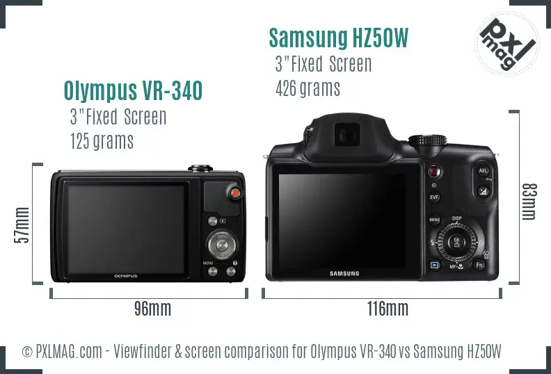 Olympus VR-340 vs Samsung HZ50W Screen and Viewfinder comparison