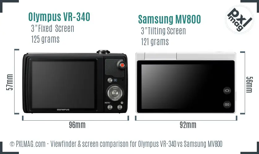Olympus VR-340 vs Samsung MV800 Screen and Viewfinder comparison
