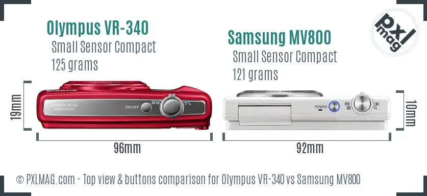 Olympus VR-340 vs Samsung MV800 top view buttons comparison