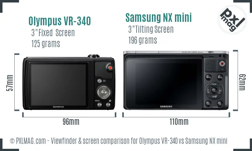 Olympus VR-340 vs Samsung NX mini Screen and Viewfinder comparison