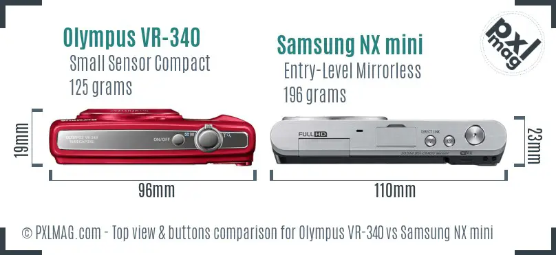 Olympus VR-340 vs Samsung NX mini top view buttons comparison