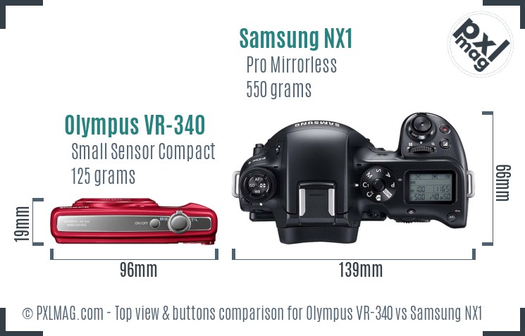 Olympus VR-340 vs Samsung NX1 top view buttons comparison