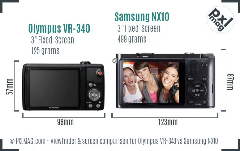 Olympus VR-340 vs Samsung NX10 Screen and Viewfinder comparison